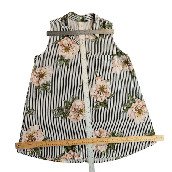 Sleeveless Floral & Stripe Button Down Blouse Collared Tunic XL By Live 4 Truth - Picture 7 of 12